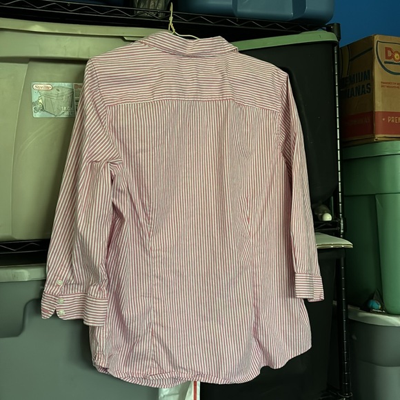 IZOD Petite Pink Gray & White Striped Button Up Blouse 3/4 Sleeves Fitted PXL - Picture 9 of 16
